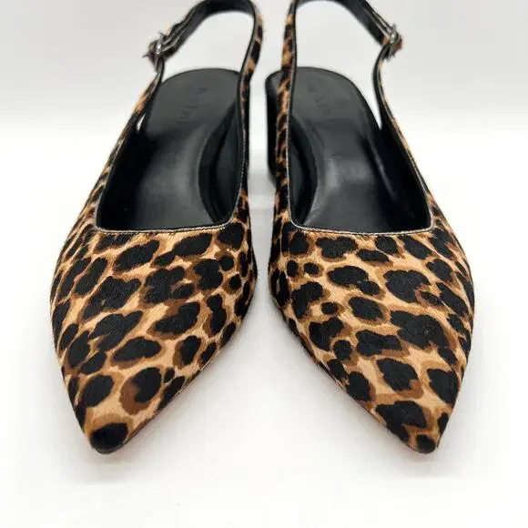 M GEMI Slingback Pump Womens 10.5 Leopard Print Calfhair Pointy Block Heel Suede - Picture 2 of 10